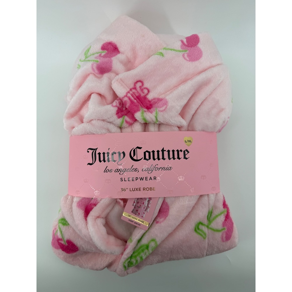 Juicy Couture Pink JC Cherry Luxe Plush Robe L/XL JC3310EF 36" Short Robe NWT